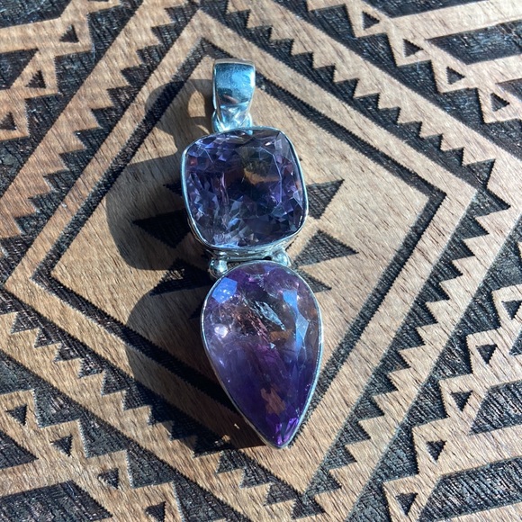 Ametrine & Amethyst 925 sterling silver pendant - Picture 3 of 10